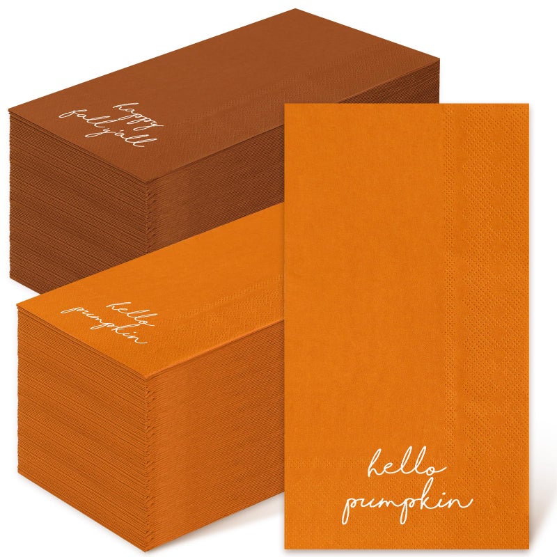Whaline Happy Fall Guest Napkins Orange Brown Paper Napkins Autumn Disposable Guest Hand Napkin Towel for Thanksgiving Party Supplies Bathroom Table Decor,80Pcs - Image 1